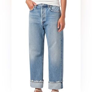 AGOLDE Fran High-Rise Button Fly Wide Leg Cuffed Hem Cropped Jeans, Size 28 (6)